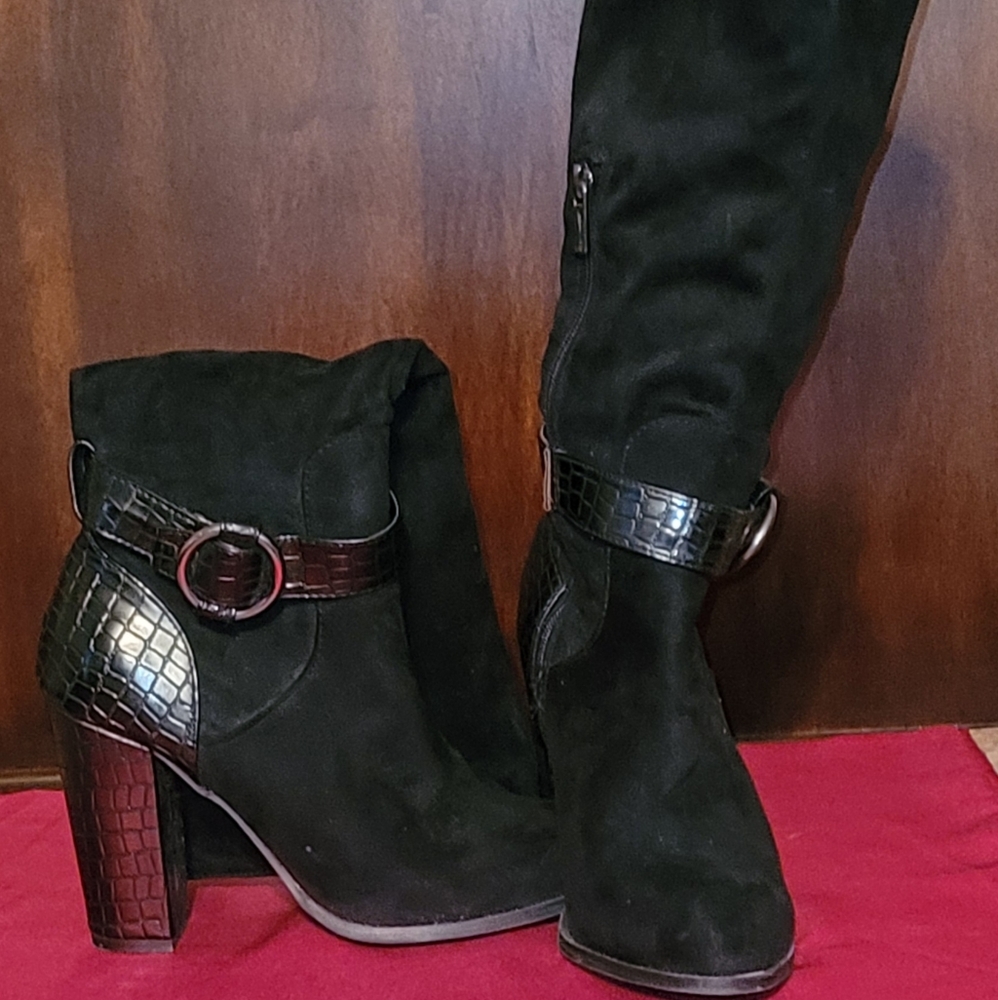 Black suede & alligator style boots